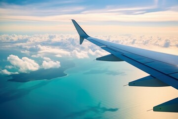 ai generated image of airplane wing over nice view generative ai