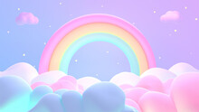 3d Rendered Cartoon Rainbow On The Clouds.