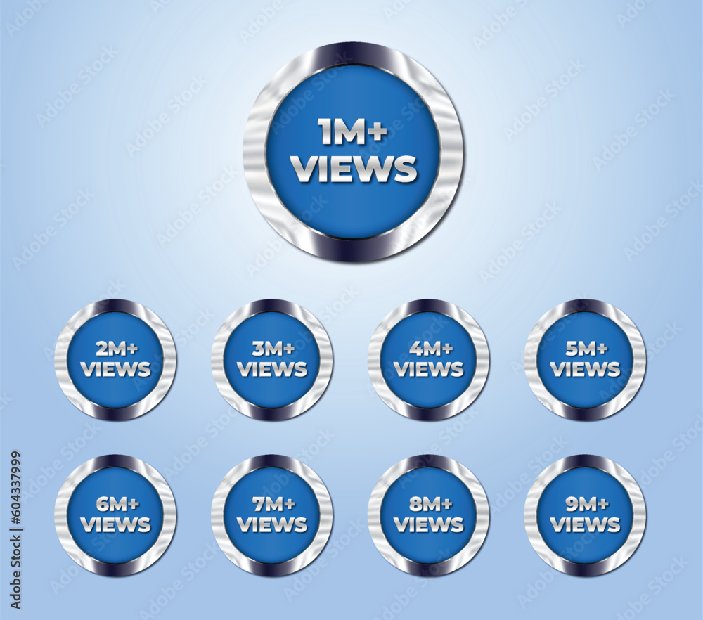 Set of 1 million views to 9 million views blue crystal metal badge ...