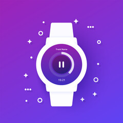 Wall Mural - Music player for smart watch, vector app interface design