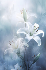 Wall Mural - blooming translucent white lilies in fog