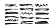 © Anastasiia Hevko - Brush drawn strikethrough vector elements. Set of grunge brush lines and strokes. Underline black graphic elements. Black ink doodle lines collection. Crosses strokes and curved thick stripes.