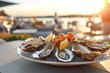 fresh oysters with lemon, seaside restaurant. generative AI