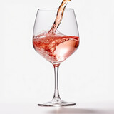 Fototapeta  - A sophisticated glass of rose wine  pouring from a bottle, isolated on a white background, created by Generative AI