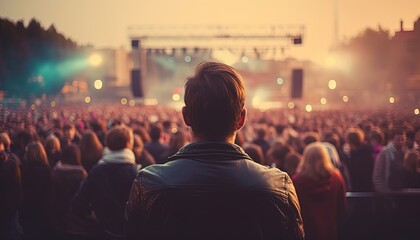 Wall Mural - View from behind on crowd on a concert. Generative AI