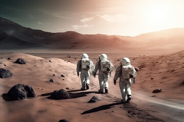 Wall Mural - Groups of astronomy and astronauts exploring planets in outer space, made with generated ai