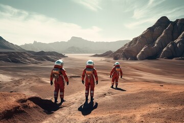 Wall Mural - Groups of astronomy and astronauts exploring planets in outer space, made with generated ai