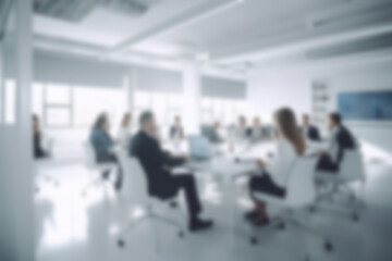 Meeting of a professional team, colleagues and employees, in a business office conference room with a discussion of finance and marketing. AI generated