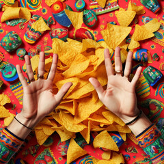 Sticker - Eating Mexican nachos. Generative AI.