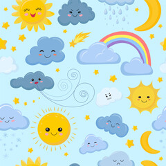 Wall Mural - clouds and sun seamless pattern vector