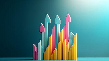 Wall Mural - Achievement and growth concept. Arrows up to growth with main arrow to success. Creative progress concept. 