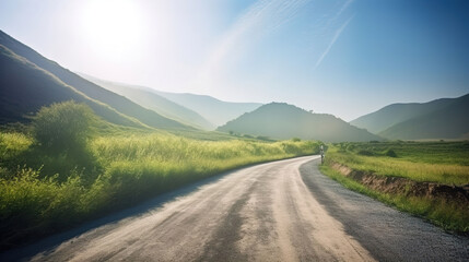 Wall Mural - country side road leading to mountains. Generative Ai