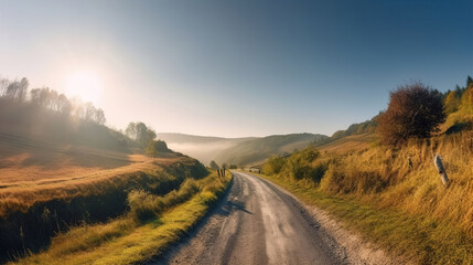 Wall Mural - country side road leading to mountains. Generative Ai