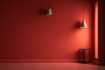 Wall Mural - Empty Red Wall for Product Presentation. Enhancing Product Appeal with Chiaroscuro, The Perfect Empty Red Wall for Mock-Ups. 