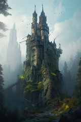 Wall Mural - fantasy castle in the forest. Generative Ai