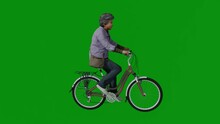 3d Of Chinese And Japanese Grandmother Riding Bicycle On Green Screen Going To Market For Shopping And Exercising Side View In Chroma 4krender Animation Full Hd Animated 