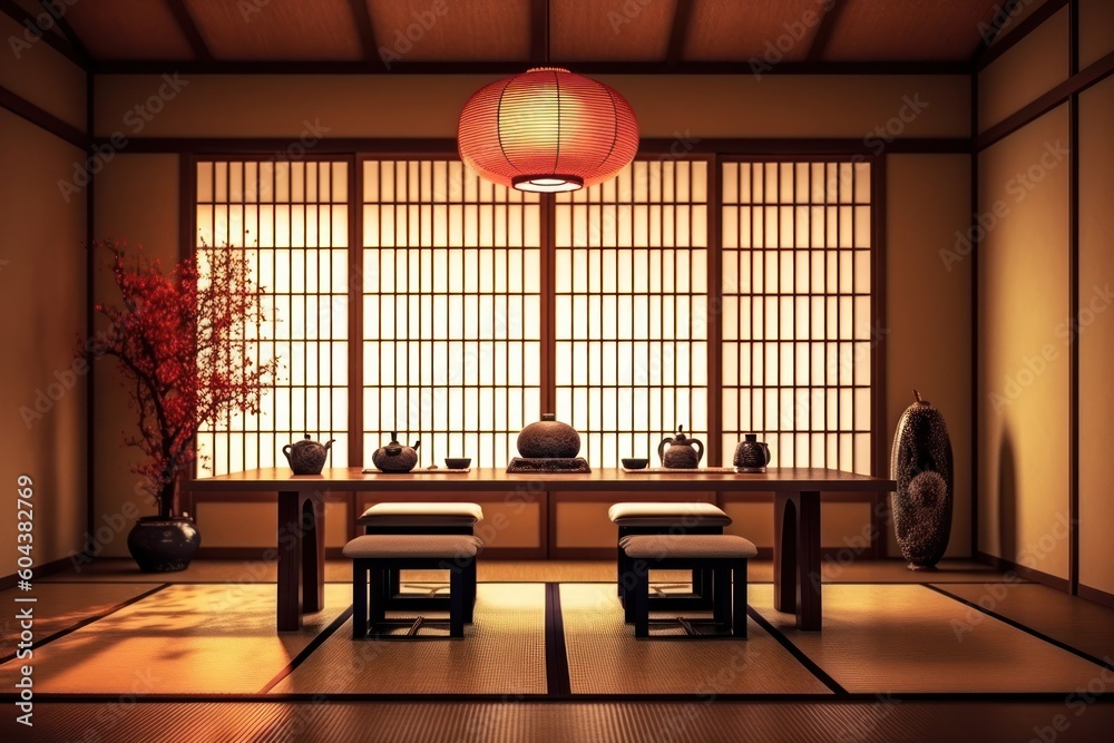 dining room japanese style lighting background Stock Photo | Adobe Stock