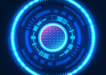Fototapete - Technology circle background There is a processor circle within the technology It acts like a brain that receives information and converts it. A modern technology that helps businesses and people grow