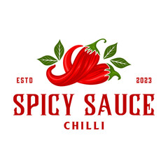 Wall Mural - spicy red chili logo design. hot chili concept for spicy food, restaurant, sauce, natural product label.