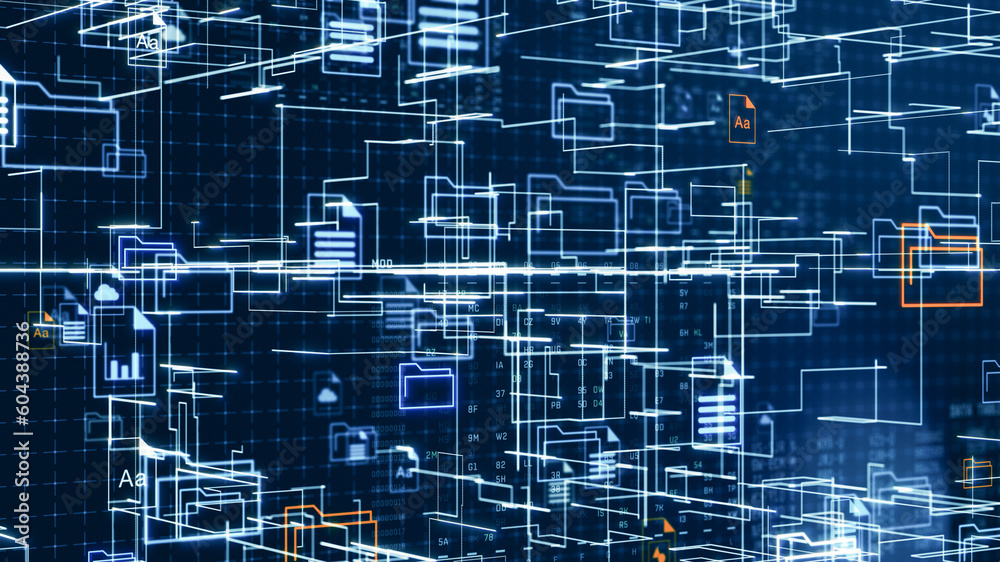 Networking File Generation Ui abstract network grid with files and folders, futuristic software ...