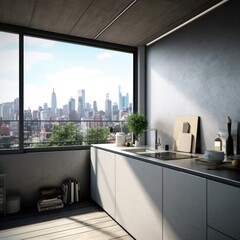 extreme close modern simplistic kitchen of rooftop style