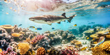 Fototapeta Do akwarium - underwater worlds - whale shark swims underwater through the ocean