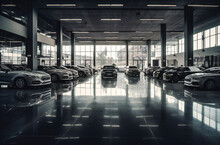 many people parked in a car showroom