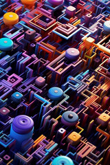 Poster -   concept of artificial intelligence through a combination of geometric shapes and vibrant colors,  Generative AI technology.