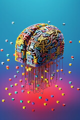 Poster - poster symbolizing the integration of AI in society, featuring a simple yet powerful visual representation of a neural network or AI-related icon.  Generative AI technology.