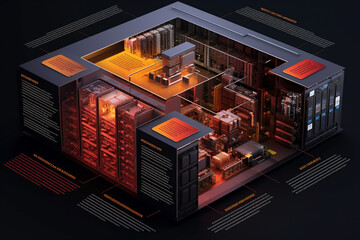 Aufkleber -  presenting the key components and architecture of a database server, providing a visual guide for understanding its functionalities.  Generative AI technology.