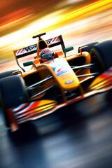 Poster -  A photograph capturing a racing car in motion, with the focus on the spinning tires and the blurred background,  Generative AI technology.