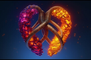 Poster - A digital artwork depicting two DNA strands intertwining and forming a heart shape,  Generative AI technology.