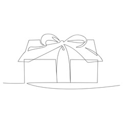 Wall Mural - One Continuous line drawing of Christmas Present box. Gift box vector illustration