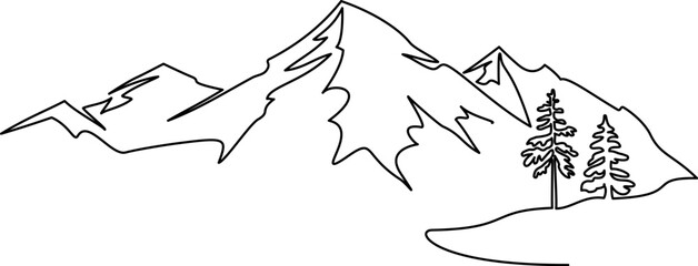 Wall Mural - mountain landscape with fir-trees. continuous one line drawing