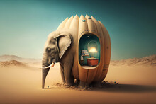 Ai Generated Illustration Brainstorm With New Creative Ideas, Surreal Elephant Interior On Dessert