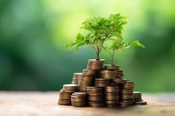 ESG concept of environmental, social, and governance.ESG small tree on stack coins idea for esg investment sustainable organizational development. account the environment. High quality Generative AI