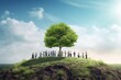 © Starmarpro - Environmental cooperation. Unity of businesspeople and community together plant trees for sustainable development goals. Future environmental conservation and sustainable ESG Generative AI