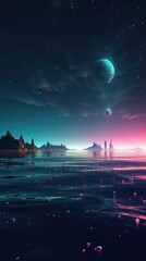 Wall Mural - Night landscape with colorful Milky Way at sea. Starry sky with the sea at night scence Beautiful Universe. Space background. Generative Ai.