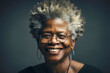 © colnihko - Smiling elderly black woman with gray afro hair. Generative AI illustration