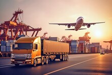 Integrated Transport: Comprehensive Business Logistics With Plane, Truck, And Train
