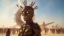 Illustration Of The Burning Man Festival In The Black Rock Desert In Nevada, USA