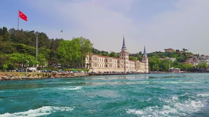 Wall Mural - Istanbul view from Bosphorus strait, Turkey. Kuleli Military Lyceum