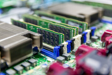 Fototapete - Inside view of opened multiprocessor server chassis of IT datacenter