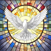 White Dove Flying, Church Colored Window, Vector Illustration