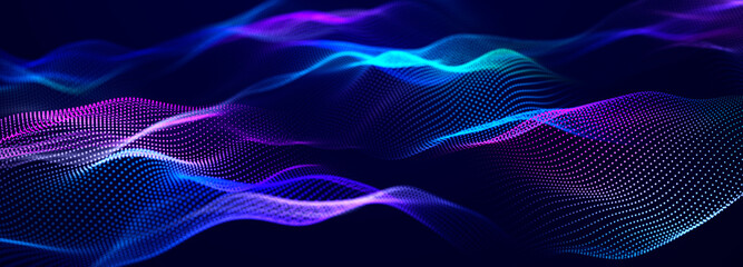Leinwandbilder - Lights background. Colored music wave. Big data digital code. Futuristic dots Illustration. 3D