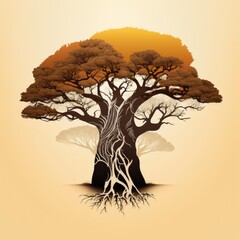 Baobab tree modern graphic design on light background Africa light color. Generative AI AIG16.