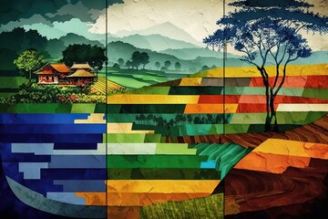 Wall Mural - Patchwork background of vietnam, concept of Textile diversity, created with Generative AI technology