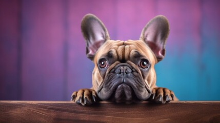 Wall Mural - French bulldog isolated over blue and purple background - Generative AI