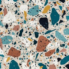 Fototapete - Abstract contemporary retro color, trendy colorful terrazzo texture shape and pattern. Artistic digital art element fabric design.  Generative AI technology.