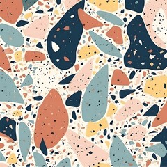 Fototapete - Abstract contemporary retro color, trendy colorful terrazzo texture shape and pattern. Artistic digital art element fabric design.  Generative AI technology.